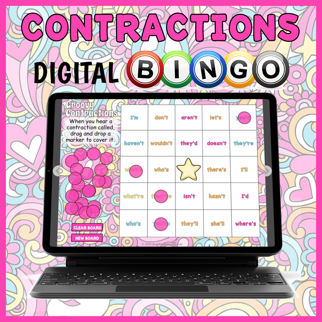DIGITAL Groovy Contractions Bingo Game